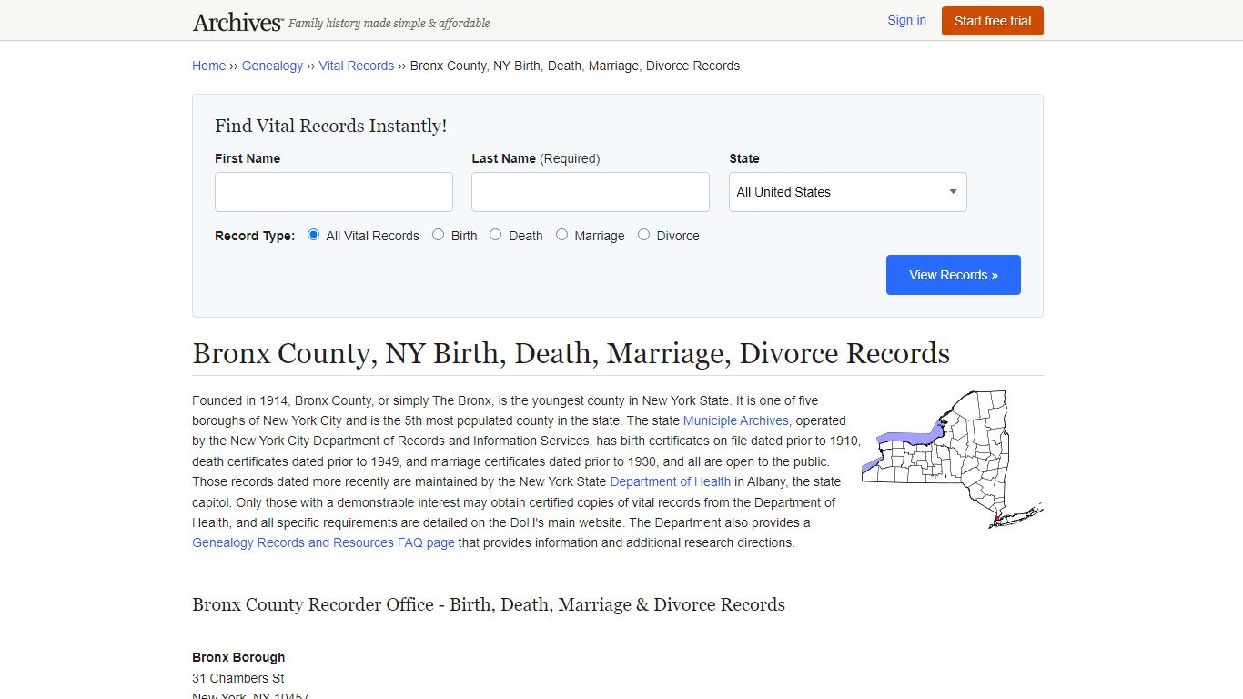 Bronx County, NY Birth, Death, Marriage, Divorce Records - Archives.com